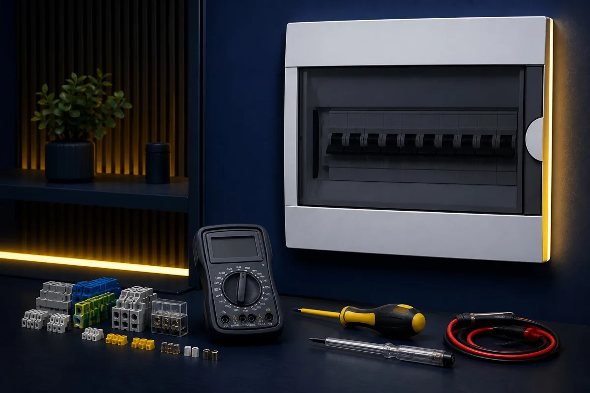 Instrumente de măsură și scule izolate lângă un tablou electric